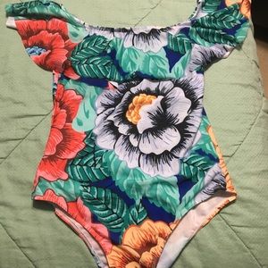 Tropical Floral Print One Piece Swimsuit